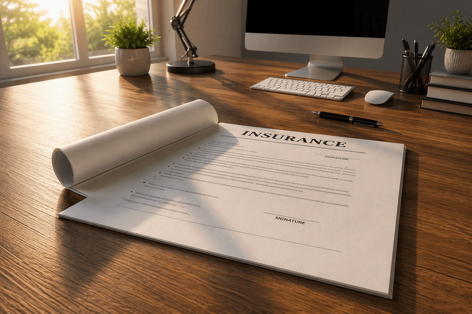 Documentos de seguros sobre un escritorio